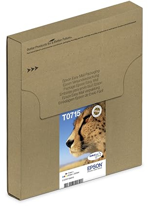 Epson T0715 Cheetah Genuine Multipack, Eco-Friendly Packaging, 4-colours Ink Cartridges, DURABrite Ultra Ink,Black/Cyan/Magenta/Yellow
