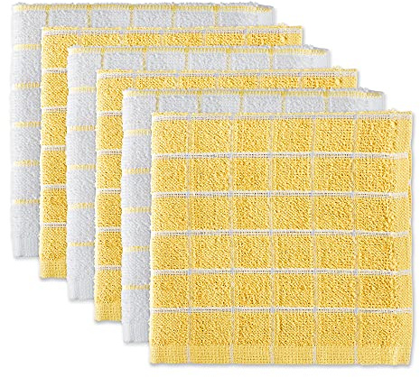 DII Ensemble de torchons à Carreaux en Coton, Jaune, 30,5 x 30,5 cm