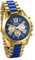 JewelryWe Herren Armbanduhr, Analog Quarz, Business Casual Edelstahl Armband Uhr mit Römischen Ziffern Zifferblatt, Gold Blau