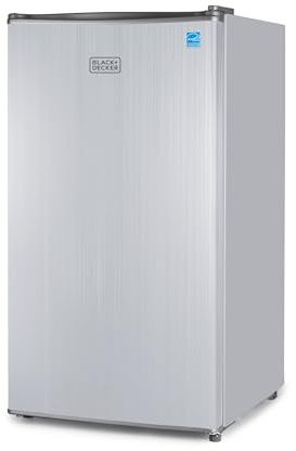 BLACK+DECKER 3.2 Cu. Ft. Compact Refrigerator, ENERGY STAR Small Refrigerator, Single Door Mini Fridge with Chiller Compartment, Personal Fridge for Home or Dorm Room, BCRK32V, Stainless Look