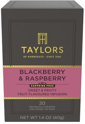 Taylors of Harrogate Blackberry & Raspberry, Herbal Tea, Individually Wrapped Bags, 20 Count (Pack of 1), Sweet, Tart & Tangy, Caffeine-Free, Enjoy Hot or Iced, 20 Teabags