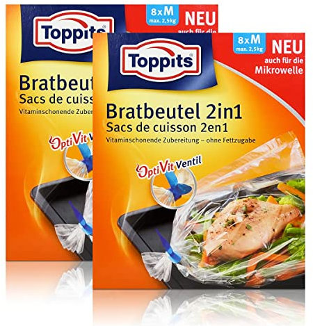 2x Toppits Bratbeutel 2in1 Inhalt 8 stk. - Größe M - max. 2,5 kg