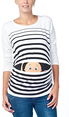 Roligt sött mammamode T-shirt med motiv graviditet gåva – långärmad, Vit, M