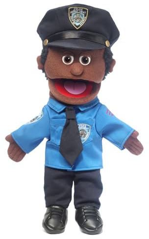 Polizist, schwarzer Mann, Handpuppe, 40 cm