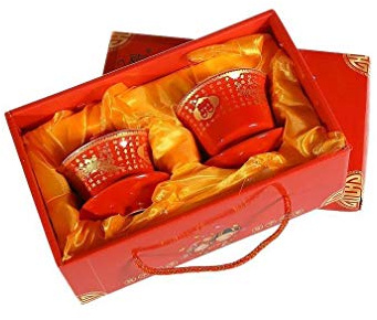 lachineuse - Coffret 2 Tasses Gaiwan - Porcelaine Rouge Dragon & Phénix | Tisanières avec Couvercle, Coffret Cadeau Chinois, Vaisselle Chine Traditionnelle