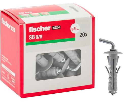 Fischer 20 Tasselli con Gancio Corto SB 9, Universali con Ganci per il Fissaggio su Muro e Cemento, 8238