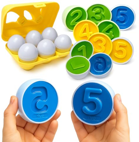 Kidoloop Matching Eggs for Toddlers, Box of 6 Eggs (12 PCS) Montessori Shape Sorter with Colourful Numbers, Early Learning Educational Fine Motor Skills Sensory Toy Gift