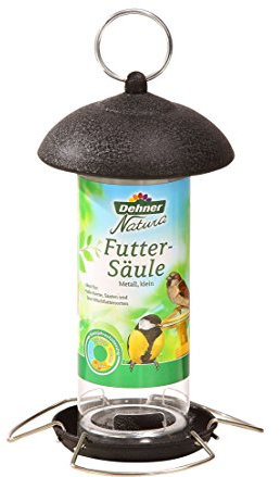 Dehner Natura Premium Wildvogel Futtersäule klein, Futterstation für Wildvögel, Futterstelle wetterfest / hängend, ca. 21 x 10.5 x 10.5 cm, Metall, schwarz