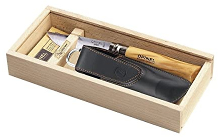 Opinel presentset kniv Nr.8 olivträ i trälåda Klinge 8,0 cm BRUN
