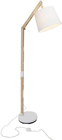 Brilliant Lampe Carlyn Standleuchte 1flg holz hell/weiß | 1x A60, E27, geeignet für Normallampen (nicht enthalten) | Mit Fußschalter