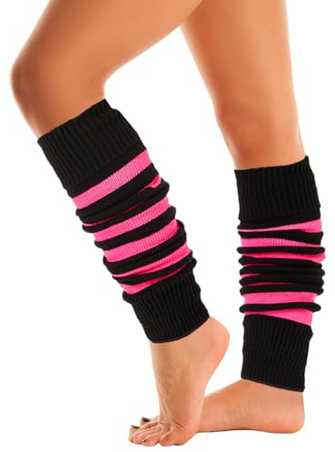Mysocks Damvärmare Benvärmare För Kvinnor Och Flickor - Vinter 80-talet Knästrumpor Benvarmare Strumpor - Randig Rosa Svart, En Storlek