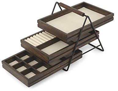 Umbra Terrace Vassoio portagioie, Legno di hevea, Nero/noce