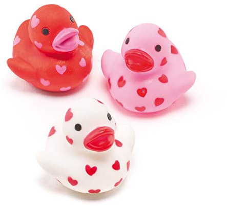 Baker Ross AF217 Mini Heart Floating Rubber Ducks (Pack of 6) Perfect Party Favor Bag Filler for Children, Assorted, 1.4 inches Approximately