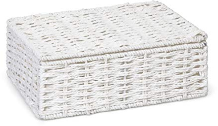 ARPAN Paper Rope Storage Basket Box With Lid - White (Small)