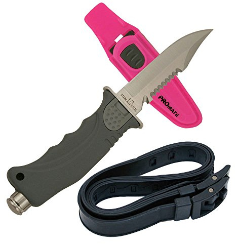 Promate Sharp Tip Scuba Diving Knife (4 3/8 Blade), Pink