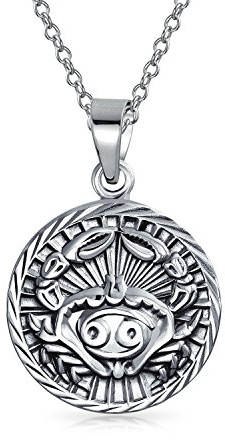 Bling Jewelry Cancer Signe Astrologique Horoscope Pendentif Rond En Médaillon Pour Hommes Et Femmes Collier En Argent Sterling Antique