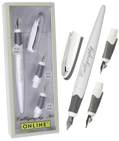 Online Air Kalligraphie Set Weiß I Schönschreibfüller mit Kombipatrone & 3 Federn in den Strichstärken 0,8/1,4/1,8mm I Kalligraphie Füller Geschenkset I für Standard-Tintenpatronen & Konverter