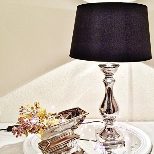 Keramik Lampen Lampenfuß Lampenschirm Tischlampe Nachttischlampe Tischleuchte (LOVELY 60 cm (Fuß: Silber - Schirm: Schwarz))