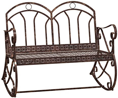 Outsunny 2 Seater Metal Garden Park Bench Outdoor Rocking Chair Swing Bench Loving Seat Bronze