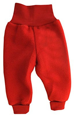 Baby Hose Fleece, 100% Schurwolle, Engel Natur mit Nabelbund, 74/80 cm, Kirschrot