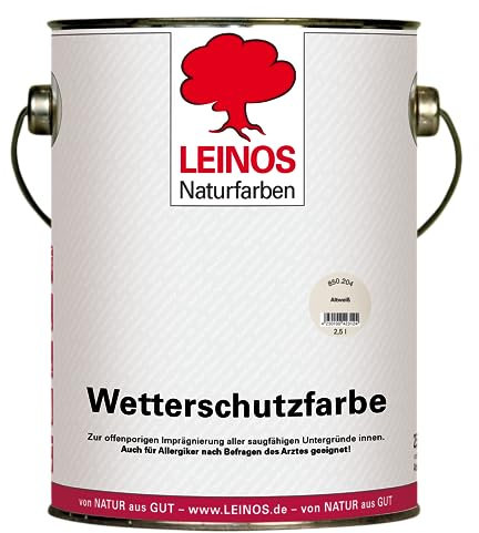 LEINOS Wetterschutzfarbe 2,5 l | Altweiß Holzlasur für Holzfassaden Fenster Gartenhäuser | wetterbeständige Deckfarbe, effektive Versiegelung, langanhaltender Schutz auf Ölbasis im Außenbereich