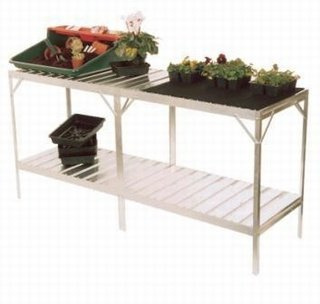 Greenhouse Staging 6' Long x 2 Tier Slatted Staging, 20 Wide, 34 High, Aluminium Workbench