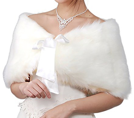 Flora Faux fur Satin lined Bridal Stole/Wedding Bolero,code YRB (IVORY)