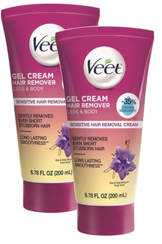 Veet Sensitive Skin Formula with Aloe Vera and Vitamin E, Dermatologically Tested Hair Removal Gel Cream 6.76 Fl Oz. for Legs & Body (2 Pack)