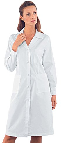 Isacco Camice Donna Bianco, Bianco, L, 65% Poliestere 35% Cotone, Manica Lunga, Bottoni a pressione - Tessuto 150 gr/m²