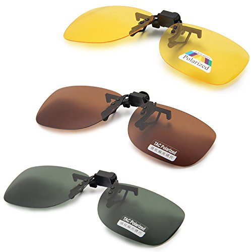 Aroncent UV400 Sonnenbrillen Vorhänger Brille Aufsatz Clip On Polarisiert, 2 Größe, Braun Gelb Grün Grau