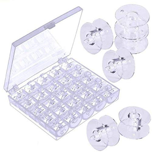 JZK 25 pcs Sewing Machine bobbins spools for Brother Janome Singer Elna Babylock Kenmore, Transparent Plastic