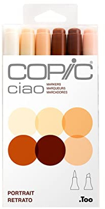 Copic Ciao, Alcohol Markers, 6 Colors Dual Brush Tip Art Marker for Adults/Teen Artists & Creators, Blendable Markers for Coloring Drawing & Illustration Art - Portrait Color Set