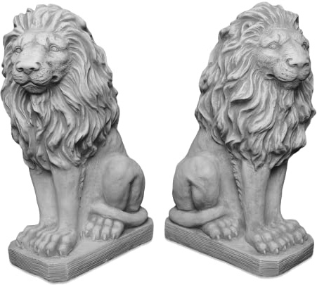 gartendekoparadies.de Löwen-Paar, Steinfiguren, Grau, Steinguss, 54 cm Höhe, je 39 kg, Frostsicher, Klassische Torwächter-Figuren (2er-Set Löwen)