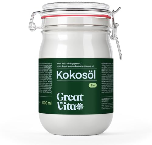 GreatVita Bio Kokosöl, nativ, 3er Pack (3 x 1000 ml) im Bügelglas