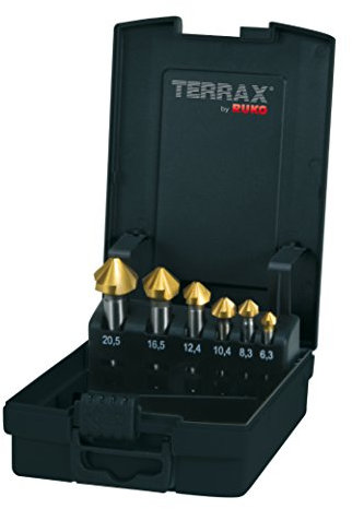 TERRAX by RUKO Kegel- und Entgratsenker-Satz 6tlg. DIN 335 Form C 90° HSS-TiN Ø 6,3-20,5 mm in ABS-Kunststoffkassette - A102152TRO
