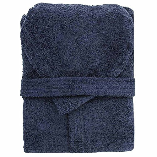 Mastro Bianco Accappatoio con Cappuccio in Spugna 100% Cotone Tinta Unita Uomo Donna Unisex (Blu Notte)
