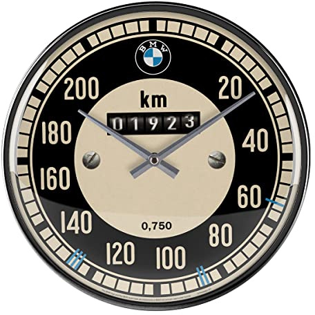 Nostalgic-Art Retro Wanduhr, Ø 31 cm, BMW – Tachometer | Original BMW Lizenzprodukt (OLP), analoge Küchenuhr, Vintage Design, Geschenk-Idee für BMW-Fans