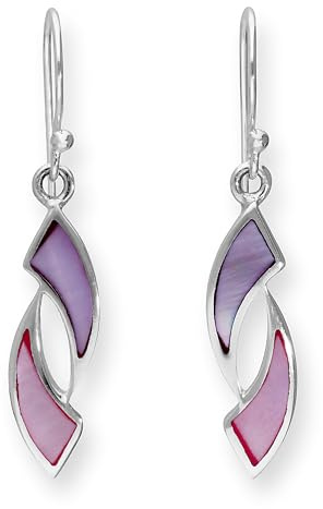 Sterling Silver & Pastel Coloured Mother of Pearl Paintbrush Stroke Dangle Drop Earrings
