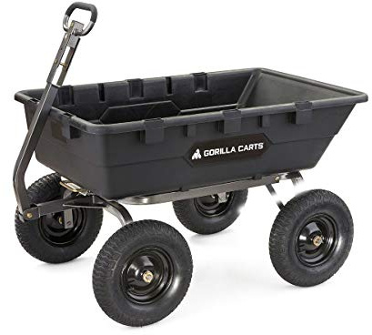 Gorilla Carts Heavy-Duty Poly Yard Dump Cart, 10 Cu Ft Tub, 1500 lb Haul Capacity, Black – Towable Utility Wagon with Quick-Release Dumping & Pneumatic Tires for Landscaping and Gardening