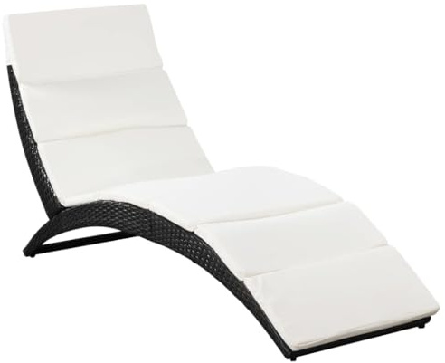 VidaXL Hopfällbar solsäng med dyna konstrotting svart