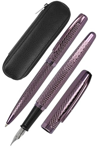 Online set d'écriture Eleganza│ ensemble de stylo-plume & stylo-bille & étui en cuir │plume iridium M │ réchargeable │ coffret cadeau │ couleur bordeaux