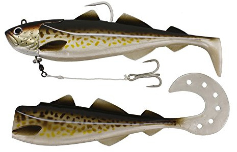 Westin Crazy Daisy – Gummifisch-Angelhaken – 23 cm (300 g) / 27 cm (400 g), mit Jig- und Drillingshaken (Angsthaken), Köder für Dorsch und Heilbutt, für Seefischerei, Lively Gadus, 27cm - 400g