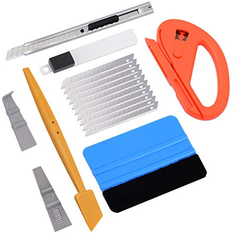 Ehdis Kit Covering Outils de Film de fenêtre de Voiture Vinyle de Teinte, Raclette en Feutre, Couteau Zippy, Couteau Utilitaire, Mini-raclettes et raclettes d'angle