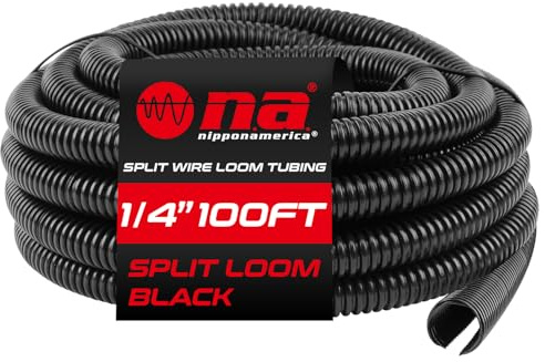 1/4 X 100 ft Split Wire Loom Flex-Guard Convoluted Tubing – Protective Split Cable Sleeves for Automotive Home Industrial Electrical Wires – Heat Resistant Cable Conduit – Black