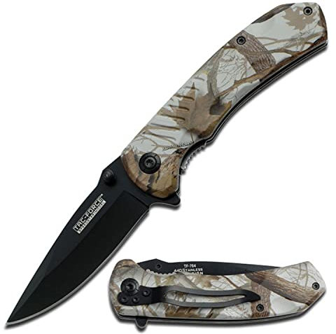 Tac-Force- Folding Pocket Knife – Black Stainless Steel Blade with Brown Camo Coated Nylon Fiber Handle with Pocket Clip, Tactical, EDC, Rescue - TF-764BC