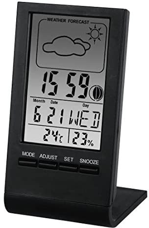 Hama LCD Wetterstation TH-100 (Thermometer, Hygrometer, Barometer, Wecker, Wettervorhersage, Mondphasenanzeige) schwarz
