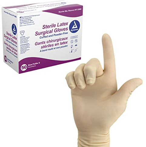 Dynarex Sterile Disposable Latex Surgical Gloves, Powder-Free, Sterilely Packaged in Pairs, Professional Medical and Healthcare Use, Veterinary Clinic, Bisque, Size 6.0, 1 Box of 50 Pairs of Gloves