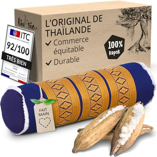 Livasia Rouleau cale-Nuque Ultra Long - Ø 17x56cm - Coussin Appui-Nuque Sofa, Traversin relève-Jambes en kapok, Accoudoir Meubles palettes, Jardin Balcon, Fait Main (Bleu/Jaune)