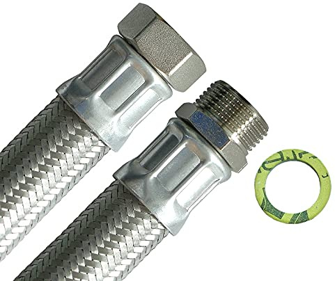 H2O-Flex® DN25 Panzerschlauch 1 Überwurfmutter x 1 Außengewinde, 1m | Heizungsschlauch mit Edelstahlgeflecht, Inliner EPDM, PN10, für Solar Heizung, BHKW und Pumpen, Anwendung: Nutzwasser
