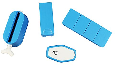 com-four® 4-teiliges Tabletten Zubehör Set Tablettendose | Mörser zum Zerkleinern von Tabletten - Tablettenteiler - Tubenpresse für Zahnpasta und Creme
